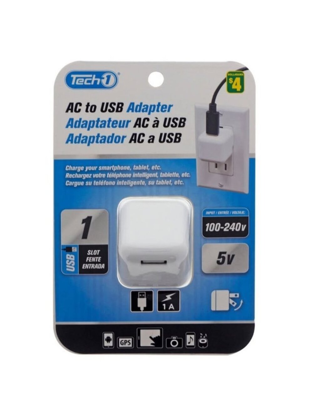 Single Port USB AC Power Adapter Cube - Tech1